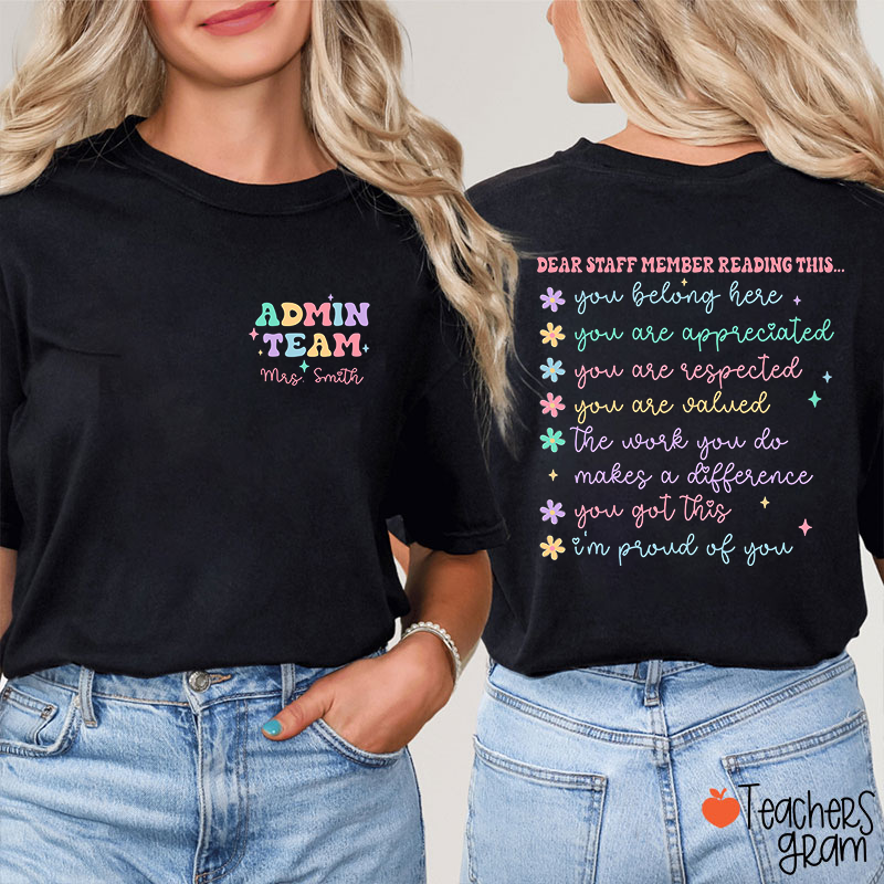 Personalized Notes For Staff Teams Teacher Two Sided T-Shirt