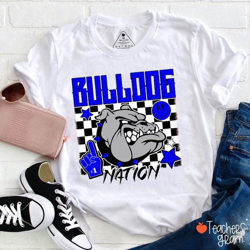 Personalized Mascot Checkered Smile Face Star School Spirit Teacher T-Shirt