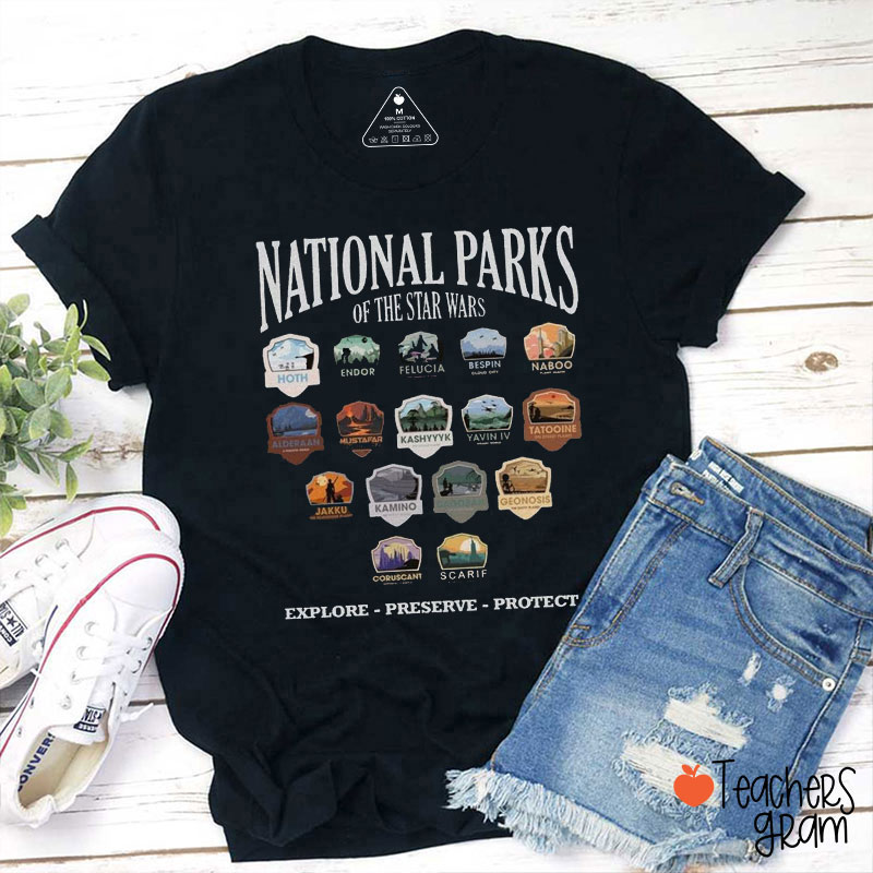Retro National Parks Explore Preserve Protect Teacher T-Shirt