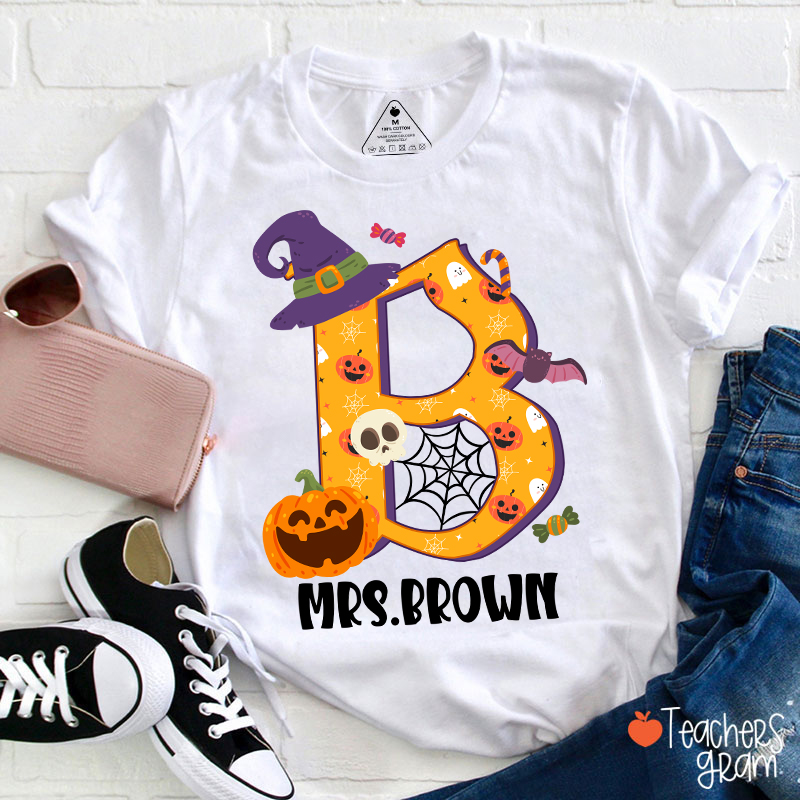 Personalized Name And Initials Halloween Teacher T-Shirt