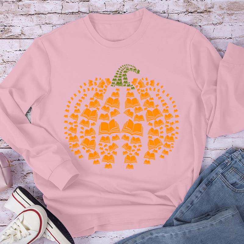 Halloween Pumpkins And Books Teacher Long Sleeve T-Shirt