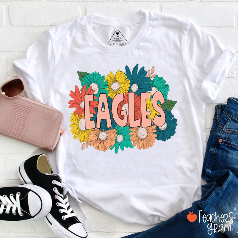 Personalized Mascot Flowers School Spirit Teacher T-Shirt