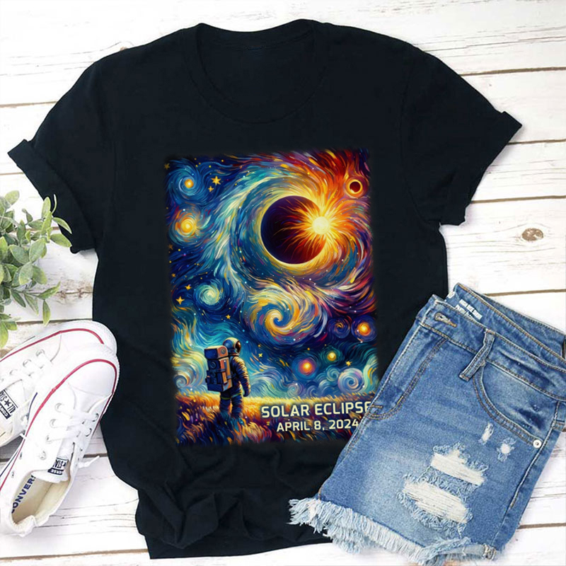Starry Night Solar Eclipse Teacher T-Shirt