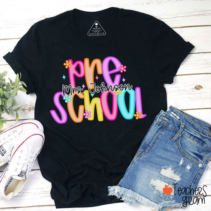 Personalized Grade And Name Candy Color Font Teacher T-Shirt