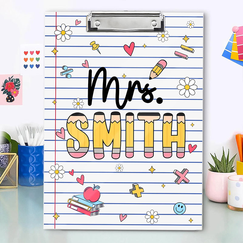Personalized Name Shaped Pencil Teacher Clipboard