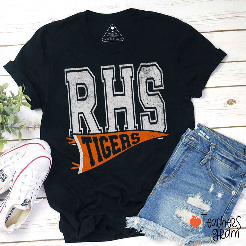 Personalized Mascot Distressed Pennant Game Day Teacher T-Shirt