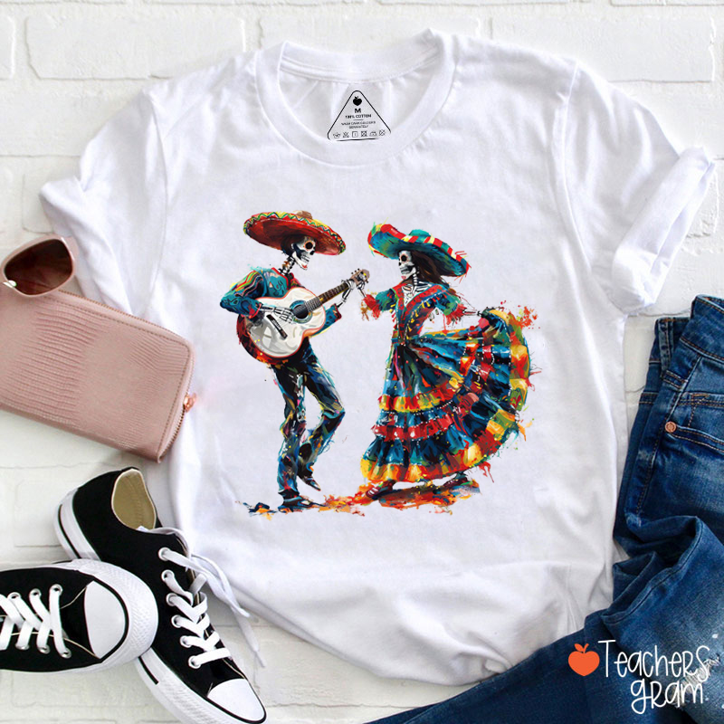 Dancing Skeleton Dia De Los Muertos Spanish Teacher T-Shirt