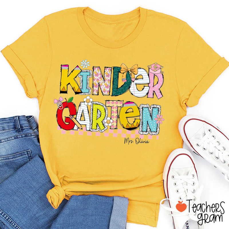 Personalized Grade And Name Pencil Blackboard Notebook Teacher T-Shirt