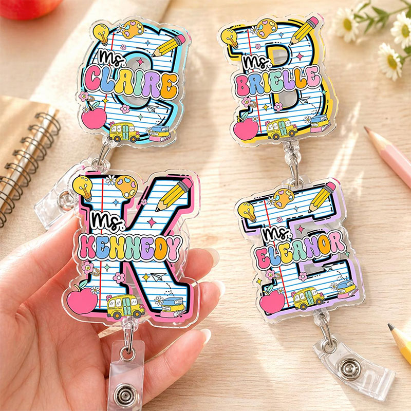 Personalized Name School Supply Teacher Badge Reel