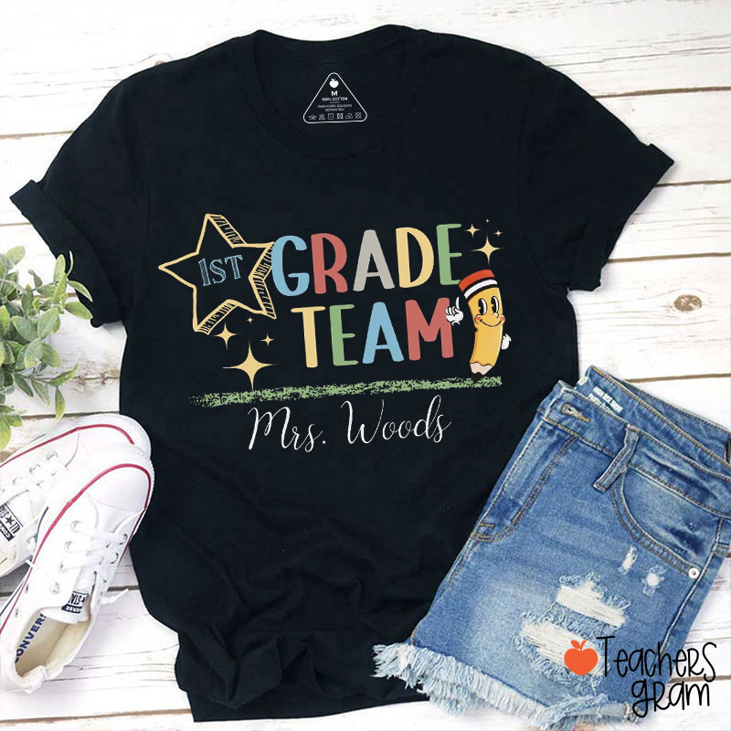 Personalized Grade Star Pencil Teacher T-Shirt