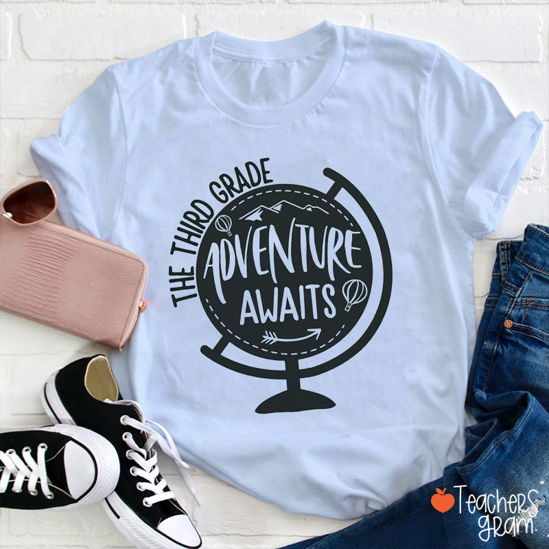 Personalized Grade Adventure Awaits Teacher T-Shirt