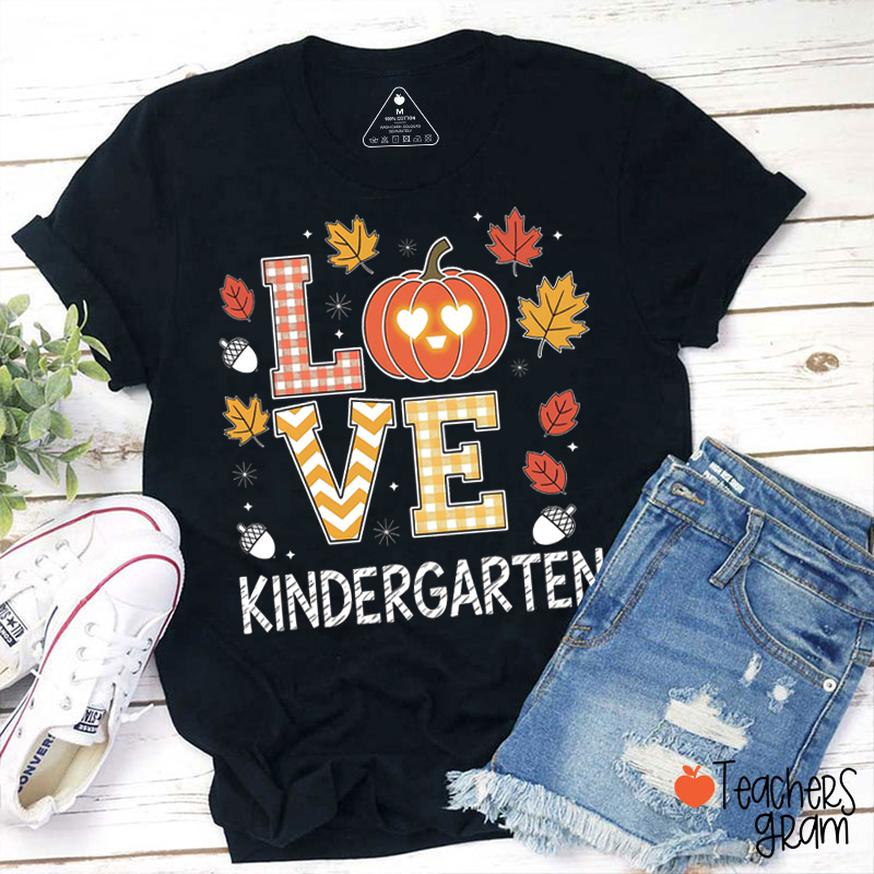 Personalized Grade Love Halloween Pumpkin Teacher T-Shirt