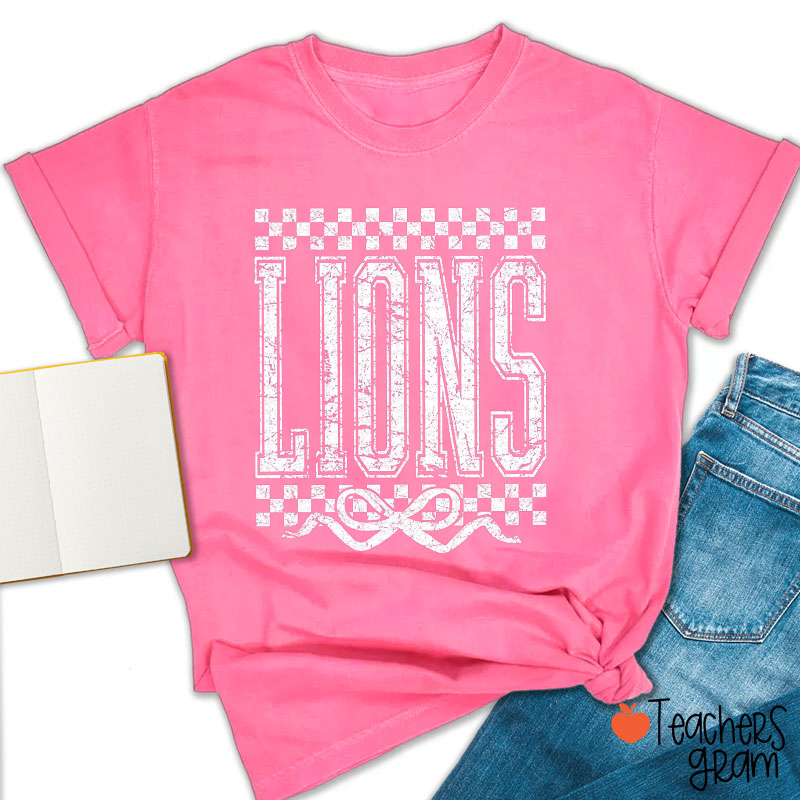 Personalized Mascot Checkered Bow Game Day Teacher T-Shirt