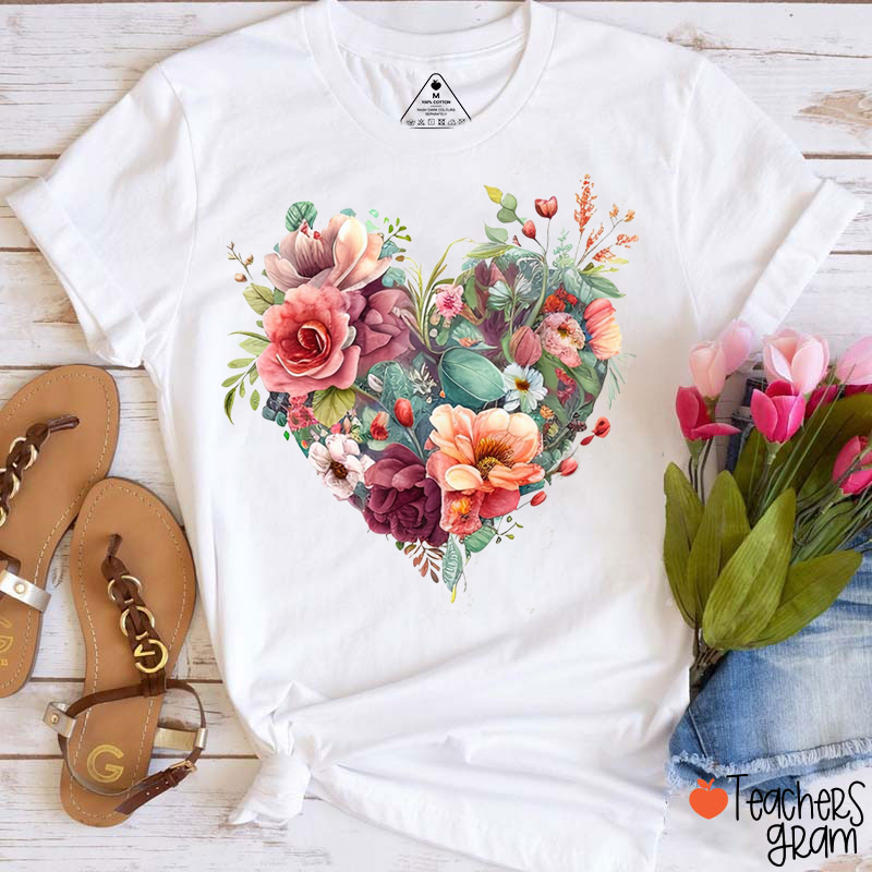 Wildflower Flower Heart Teacher T-Shirt