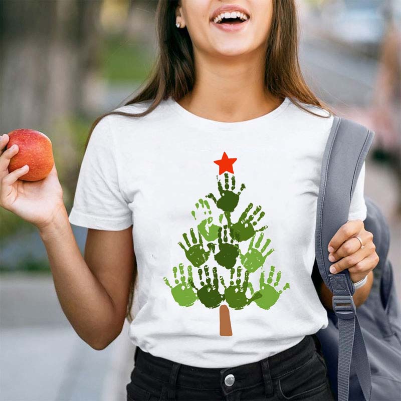Cute Hands Christmas Tree Teacher T-Shirt