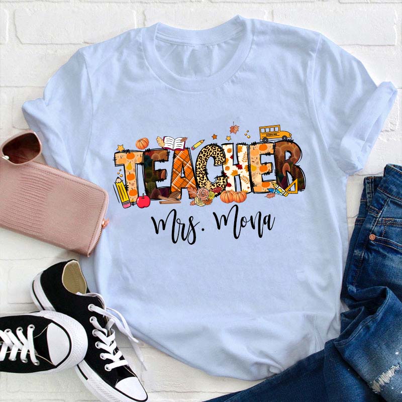 Personalized Name Autumn Crew Teacher T-Shirt