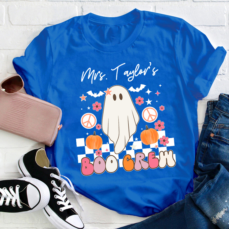 Personalized Name Halloween Boo Crew Teacher T-Shirt