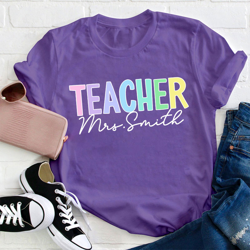 Personalized Name Gradient Color Teacher T-Shirt