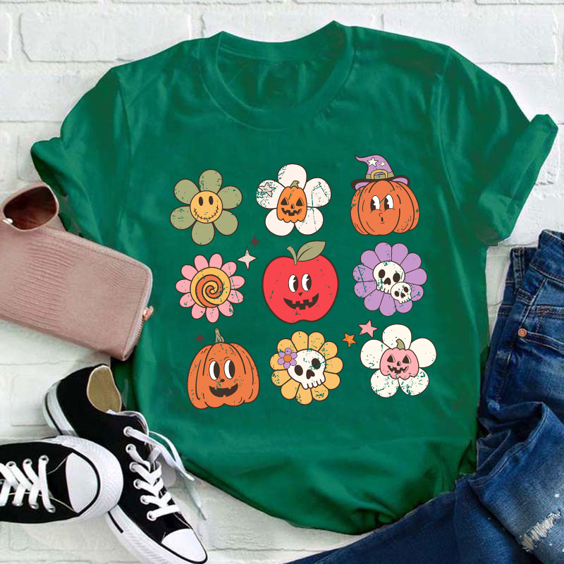 Daisy Apple Pumpkin Halloween Teacher T-Shirt