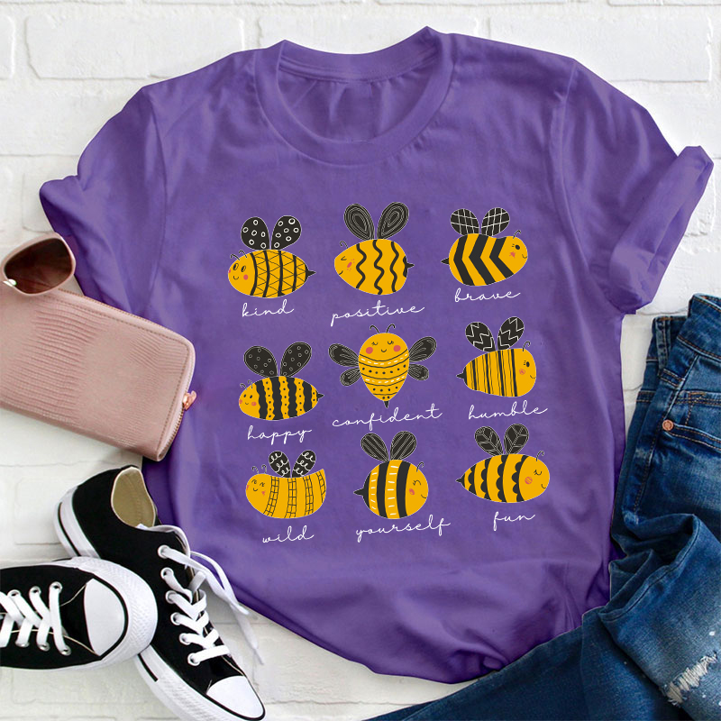 Bee Kind Positive Brave Happy Confident Humble Teacher T-Shirt