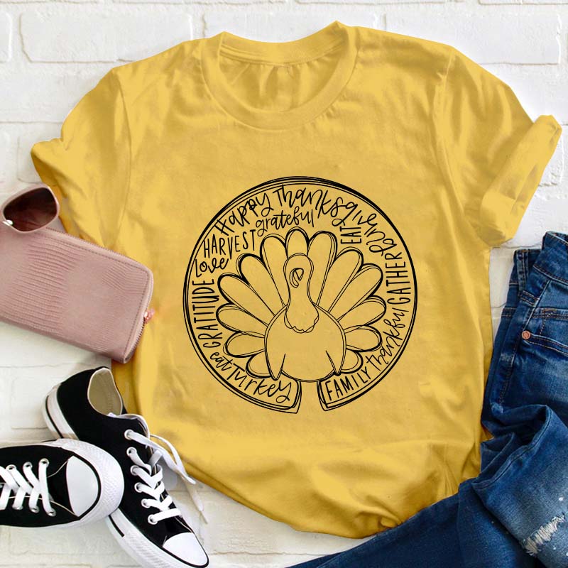 Happy Thanksgiving Turkey Teacher T-Shirt