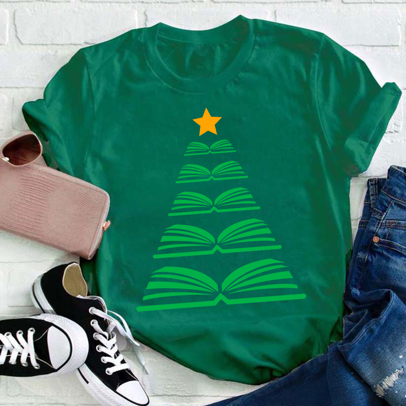 Book Christmas Tree Teacher T-Shirt