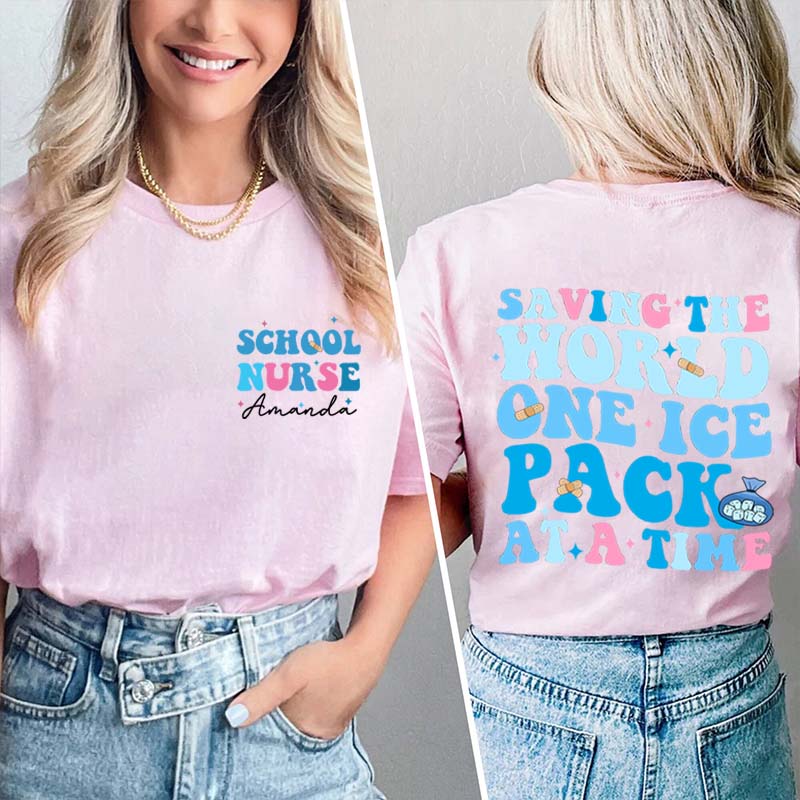 Personalized Saving The World One Ice Pack At A Time Teacher Two Sided T-Shirt