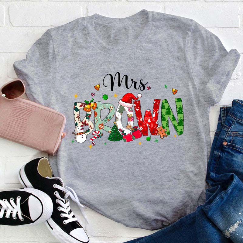 Personalized Name Christmas Atmosphere Teacher T-Shirt
