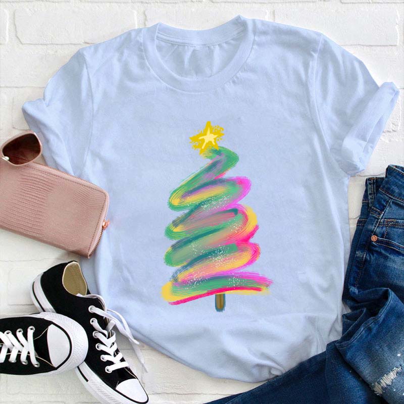 Colorful Graffiti Christmas Tree Teacher T-Shirt