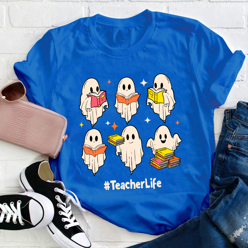 Cute Ghosts Read Books Teacher T-Shirt