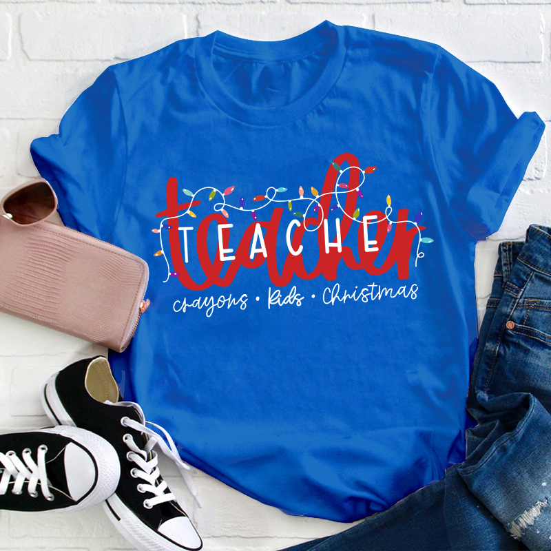 Crayons Kids Christmas Teacher T-Shirt