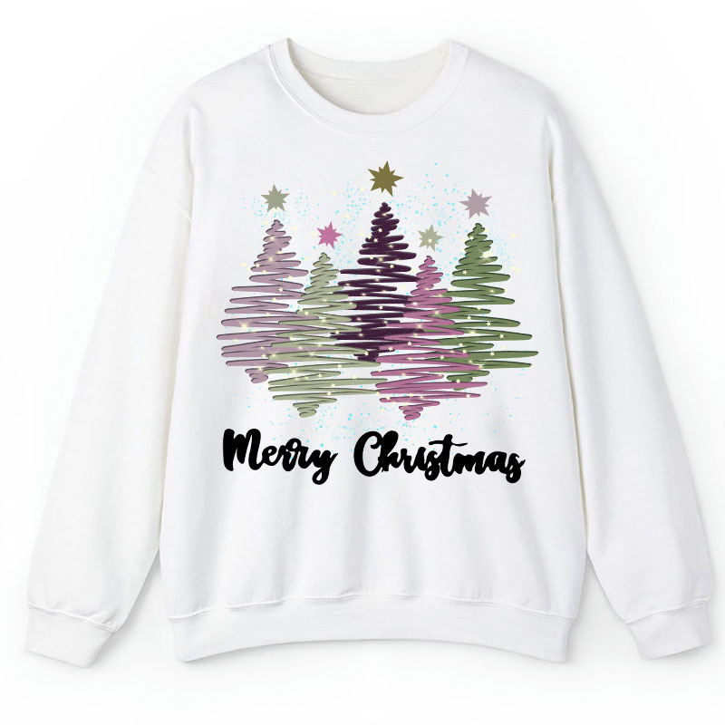 Merry Christmas Colorful Trees Teacher Sweatshirt