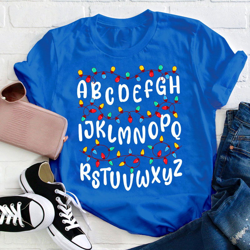 Colorful Christmas Light Alphabet Teacher T-Shirt