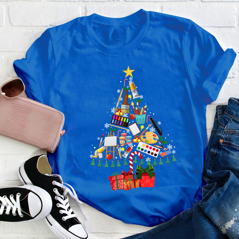 Draw A Christmas Tree Teacher T-Shirt