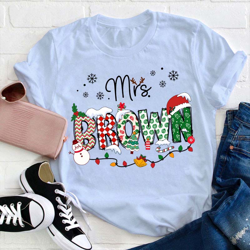 Personalized Name Christmas Crew Teacher T-Shirt