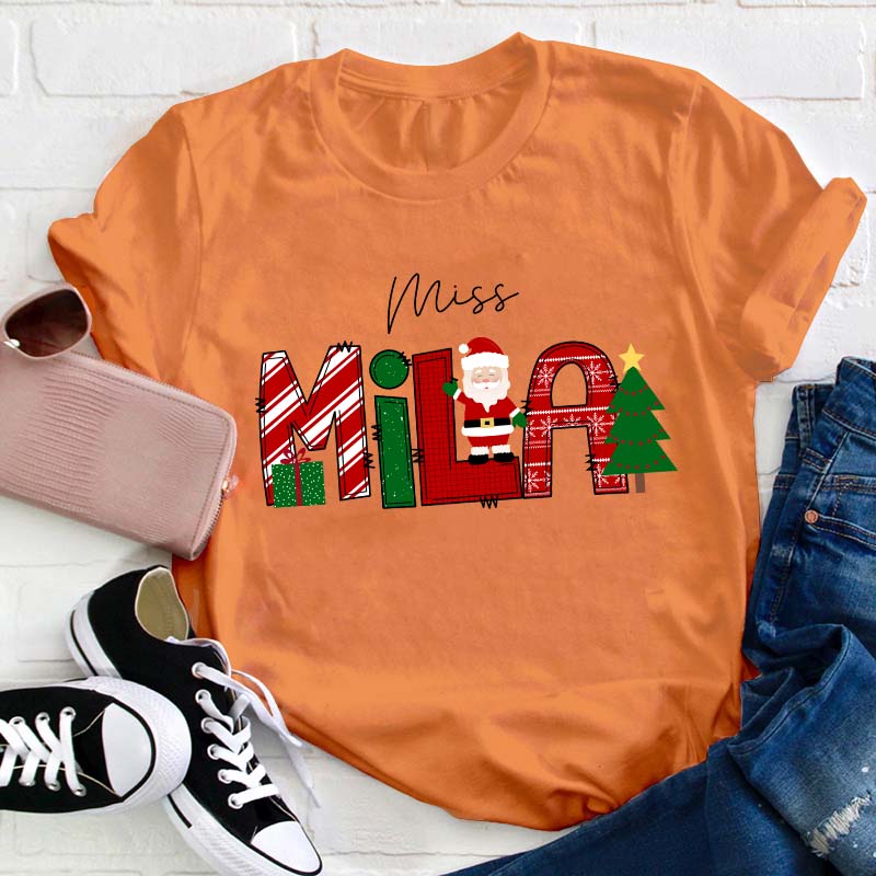 Personalized Name Merry Christmas Teacher T-Shirt