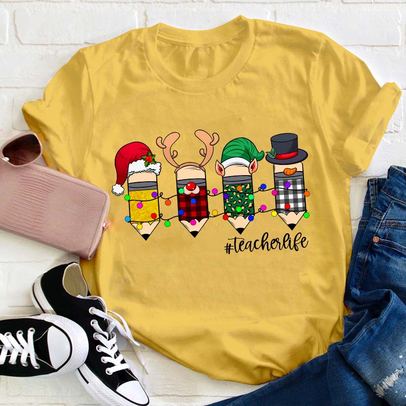 Pencil Christmas Teacher T-Shirt