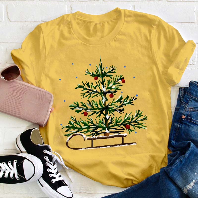 Christmas Tree Sleigh Teacher T-Shirt
