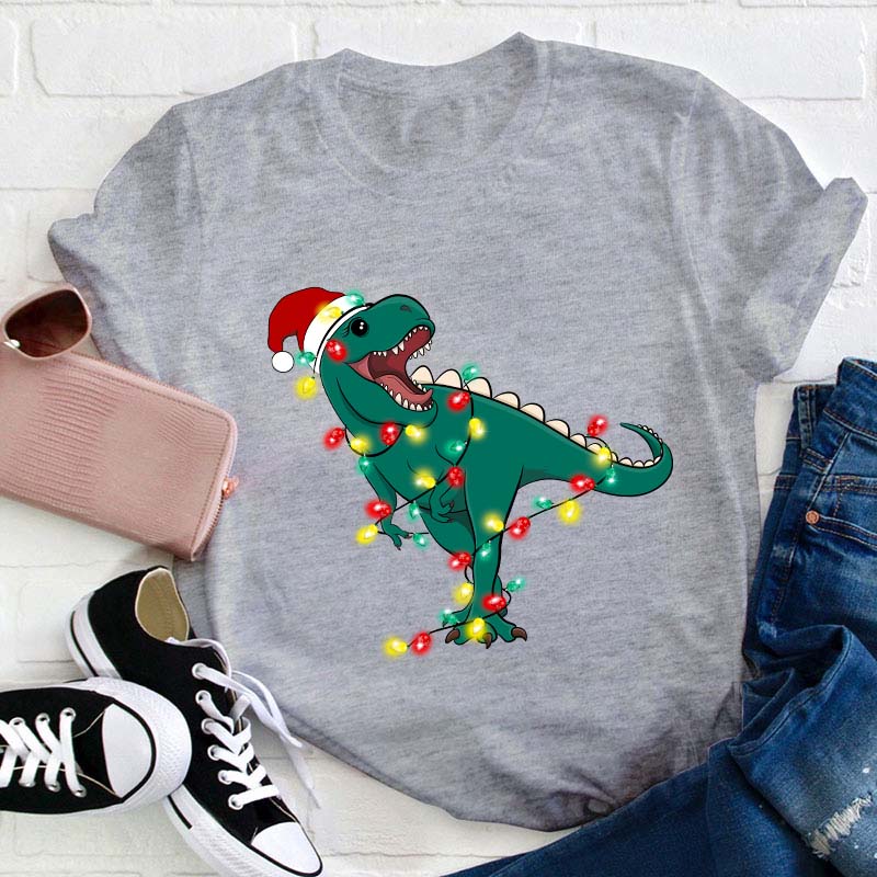 Cute Dino Christmas Teacher T-Shirt