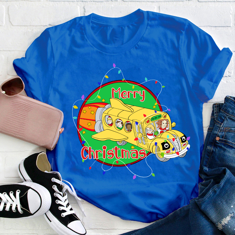 School Bus Merry Christmas Teacher T-Shirt
