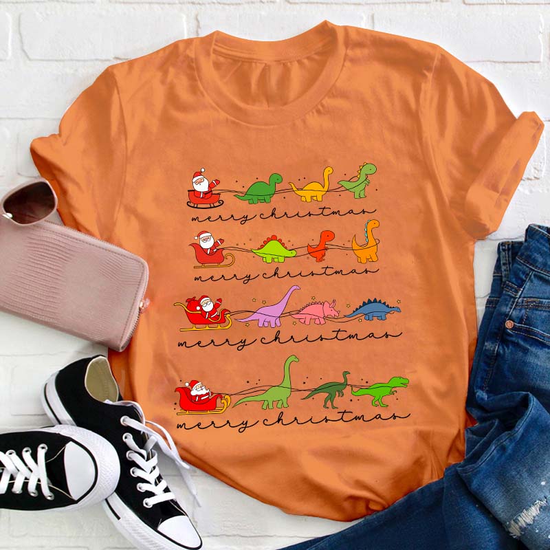 Dinosaur Chirstmas Tree Teacher T-Shirt