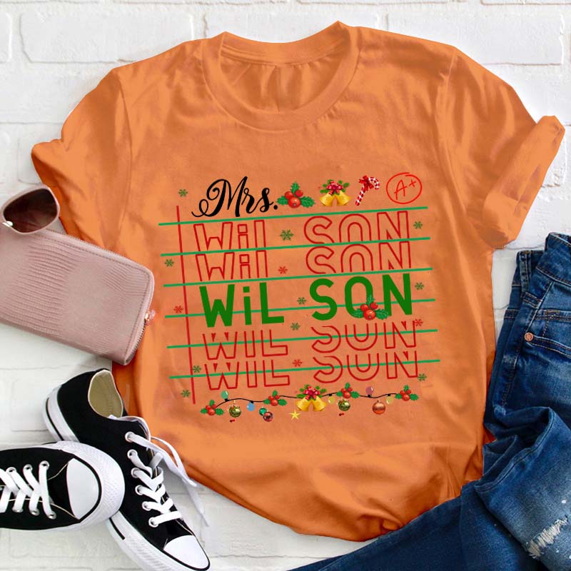 Personalized Christmas Name Teacher T-Shirt