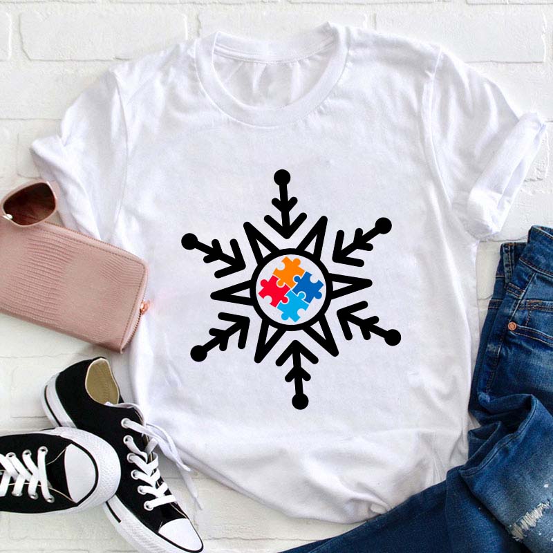 Autism Awareness Snowflake Teacher T-Shirt