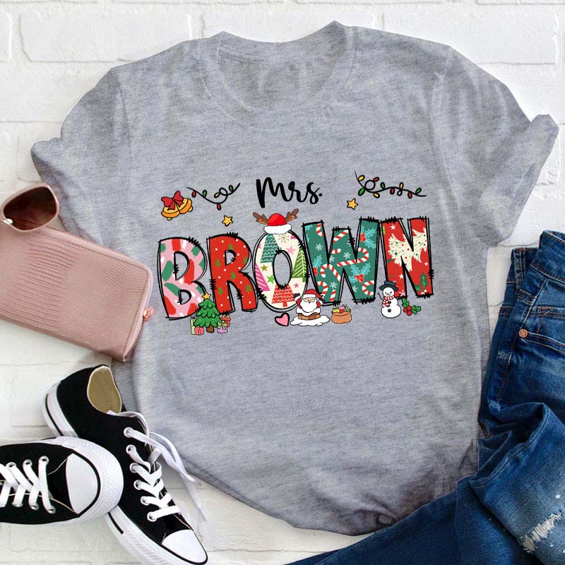 Personalized Christmas Crew Teacher T-Shirt