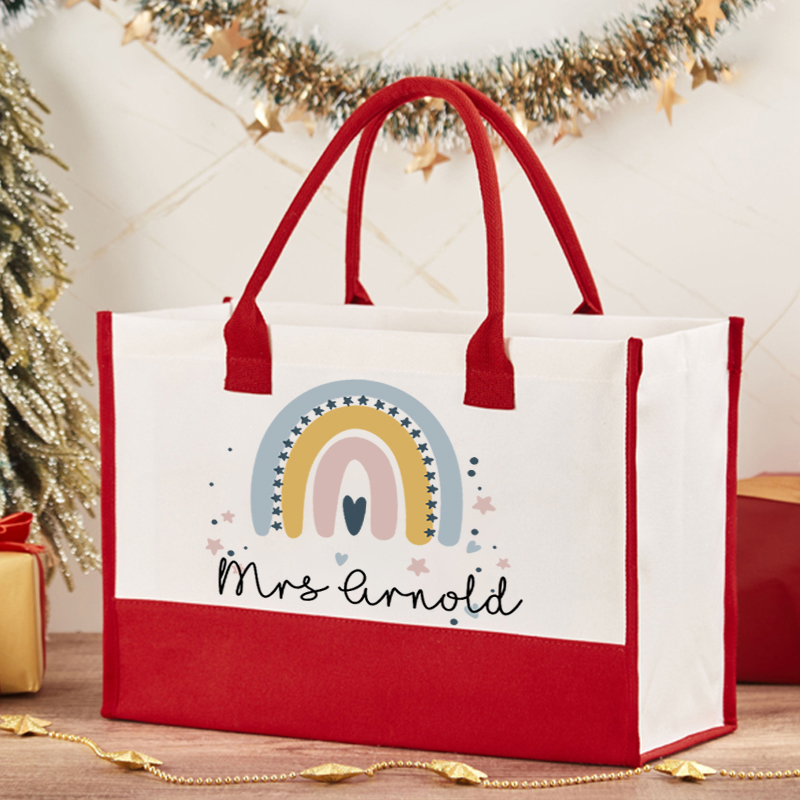 Personalized Rainbow Star Teacher Cotton Tote Bag