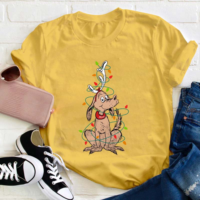 Puppy Elk Surrounded By Lights Teacher T-Shirt