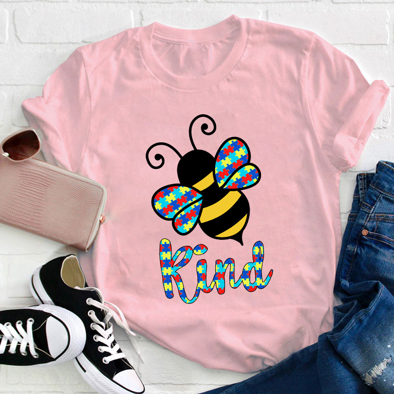 Bee Kind Colorful Puzzle Teacher T-Shirt