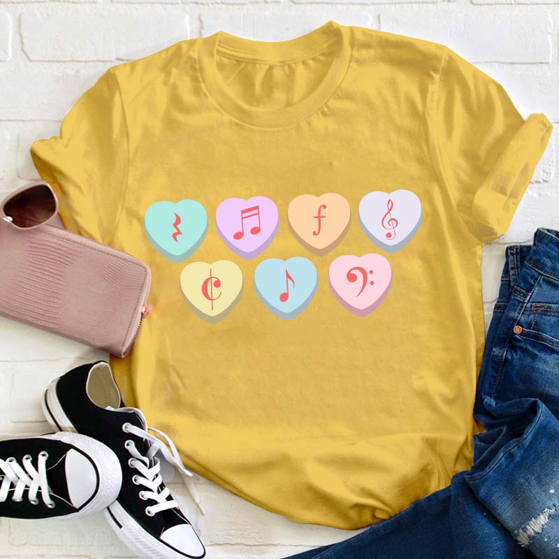 Music Note Heart Candy Teacher T-Shirt