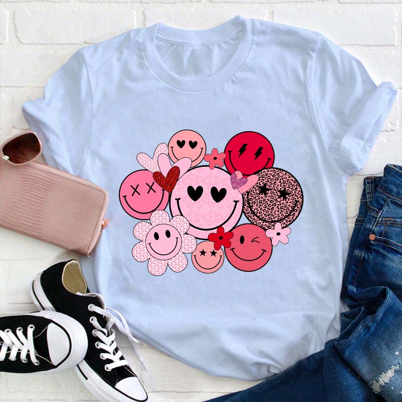 Valentines Smiley Faces Teacher T-Shirt