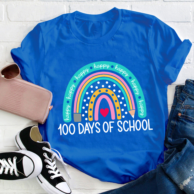 Happy 100 Days Of School Rainbow Teacher T-Shirt